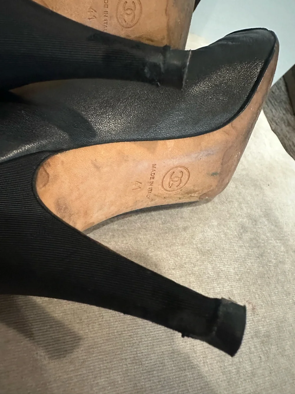 CHANEL Black Leather Heeled Ankle Boots